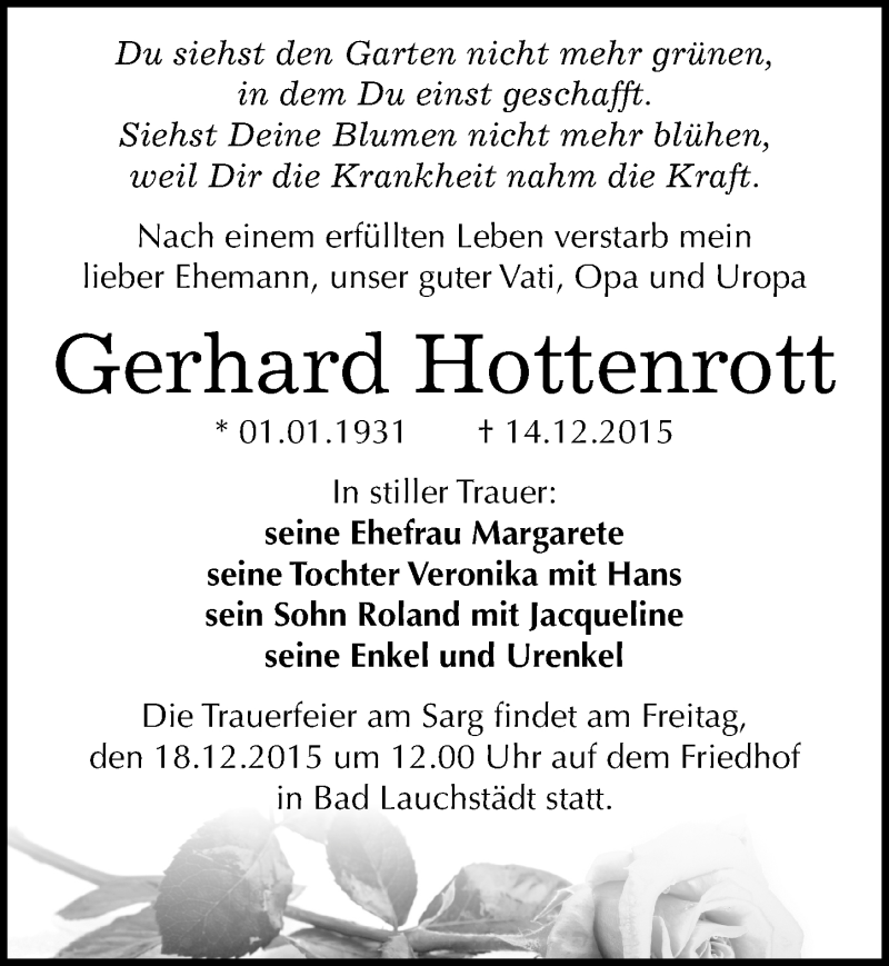  Traueranzeige für Gerhard Hottenrott vom 17.12.2015 aus Mitteldeutsche Zeitung Merseburg/Querfurt