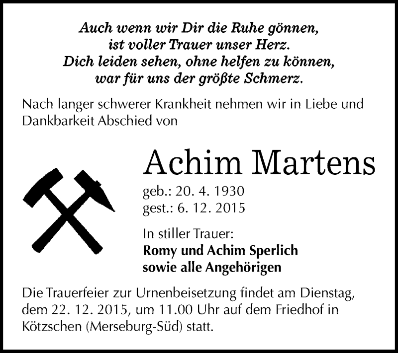  Traueranzeige für Achim Martens vom 12.12.2015 aus WVG - Wochenspiegel Merseburg