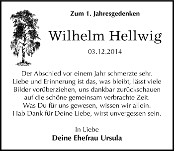 Traueranzeige von Wilhelm Hellwig von Mitteldeutsche Zeitung Sangerhausen