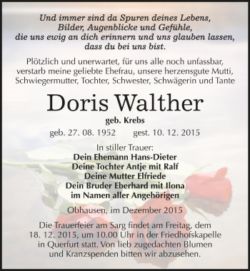 Traueranzeige von Doris Walther von Mitteldeutsche Zeitung