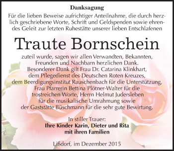 Traueranzeige von Traute Bornschein von Mitteldeutsche Zeitung Naumburg/Nebra