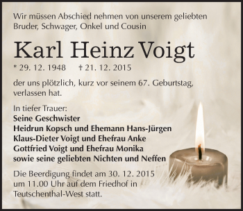 Traueranzeige von Karl Heinz Voigt von Mitteldeutsche Zeitung Halle/Saalkreis