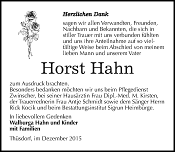 Traueranzeige von Horst Hahn von Mitteldeutsche Zeitung Naumburg/Nebra