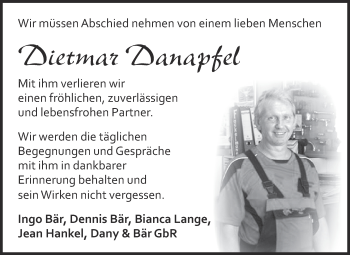 Traueranzeige von Dietmar Danapfel von WVG - Wochenspiegel Dessau / Köthen