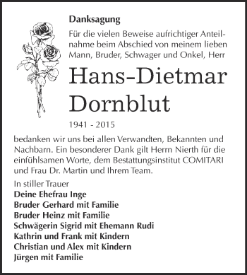 Traueranzeige von Hans-Dietmar Dornblut von WVG - Wochenspiegel NMB / WSF / ZTZ