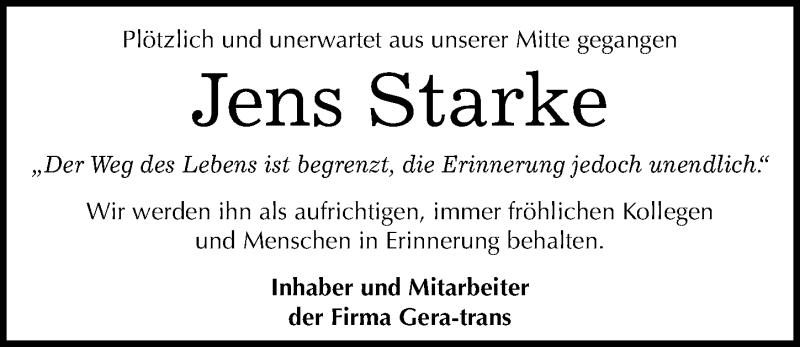  Traueranzeige für Jens Starke vom 12.12.2015 aus Mitteldeutsche Zeitung Zeitz