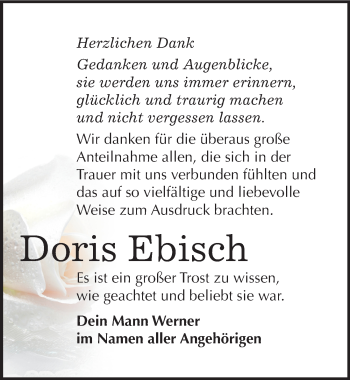 Traueranzeige von Doris Ebisch von Mitteldeutsche Zeitung Weißenfels