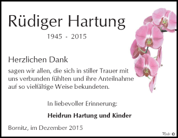 Traueranzeige von Rüdiger Hartung von Super Sonntag Zeitz