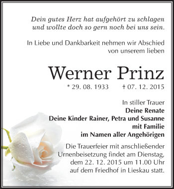 Traueranzeige von Werner Prinz von Mitteldeutsche Zeitung Halle/Saalkreis