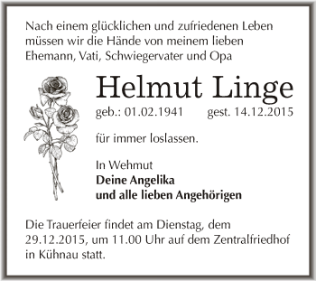 Traueranzeige von Helmut Linge von WVG - Wochenspiegel Dessau / Köthen
