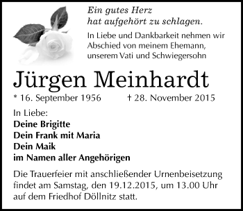 Traueranzeige von Jürgen Meinhardt von Mitteldeutsche Zeitung Halle/Saalkreis
