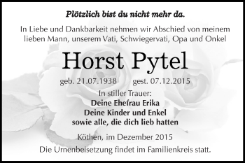 Traueranzeige von Horst Pytel von WVG - Wochenspiegel Dessau / Köthen