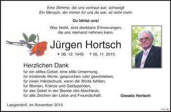 Traueranzeige von Jürgen Hortsch von WVG - Wochenspiegel NMB / WSF / ZTZ
