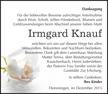 Traueranzeige von Irmgard Knauf von Mitteldeutsche Zeitung Naumburg/Nebra