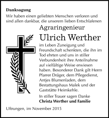 Traueranzeige von Ulrich Werther von Mitteldeutsche Zeitung Sangerhausen