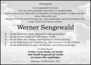 Traueranzeige von Werner Sengewald von Mitteldeutsche Zeitung Merseburg/Querfurt