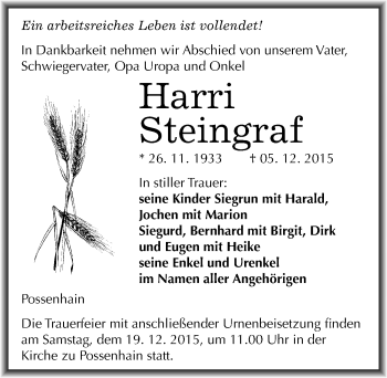 Traueranzeige von Harri Steingraf von Mitteldeutsche Zeitung Naumburg/Nebra