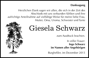 Traueranzeige von Giesela Schwarz von Mitteldeutsche Zeitung Naumburg/Nebra