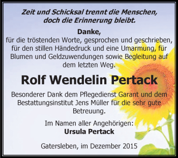 Traueranzeige von Rolf Wendelin Pertack von Super Sonntag Aschersleben