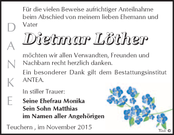 Traueranzeige von Dietmar Löther von WVG - Wochenspiegel NMB / WSF / ZTZ