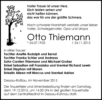 Traueranzeige von Otto Thiemann von Mitteldeutsche Zeitung Dessau-Roßlau