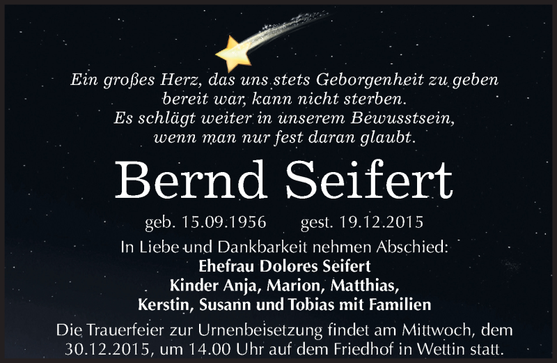  Traueranzeige für Bernd Seifert vom 23.12.2015 aus Mitteldeutsche Zeitung Halle/Saalkreis