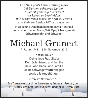 Traueranzeige von Michael Grunert von Super Sonntag Merseburg