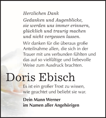Traueranzeige von Doris Ebisch von WVG - Wochenspiegel NMB / WSF / ZTZ