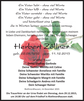 Traueranzeige von Herbert Zöllner von Mitteldeutsche Zeitung Sangerhausen
