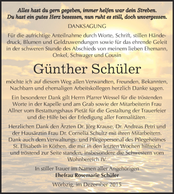 Traueranzeige von Günther Schüler von WVG - Wochenspiegel Dessau / Köthen
