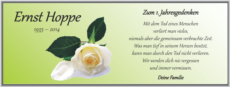  Traueranzeige für Ernst Hoppe vom 19.12.2015 aus Super Sonntag SGH Mansf. Land