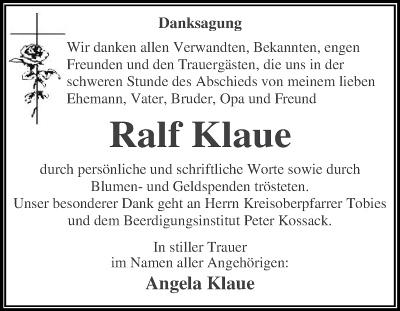  Traueranzeige für Ralf Klaue vom 05.12.2015 aus WVG - Wochenspiegel Dessau / Köthen