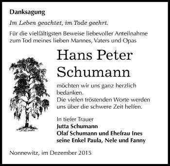 Traueranzeige von Hans Peter Schumann von Mitteldeutsche Zeitung Zeitz