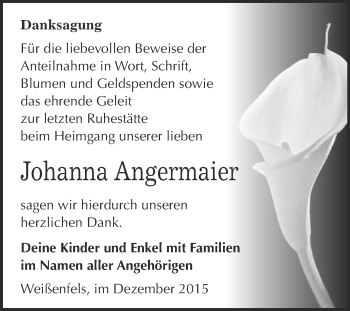 Traueranzeige von Johanna Angermaier von WVG - Wochenspiegel NMB / WSF / ZTZ