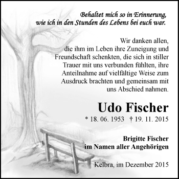 Traueranzeige von Udo Fischer von Super Sonntag SGH Mansf. Land