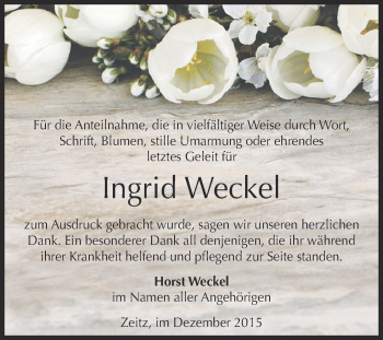 Traueranzeige von Ingrid Weckel von Super Sonntag Zeitz