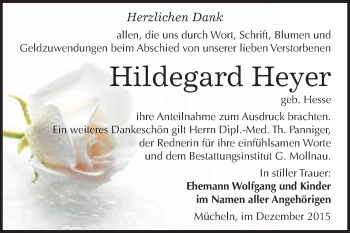 Traueranzeige von Hildegard Heyer von WVG - Wochenspiegel Merseburg
