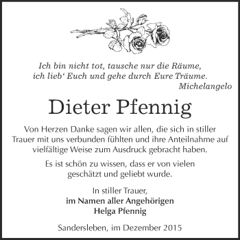 Traueranzeige von Dieter Pfennig von Super Sonntag SGH Mansf. Land