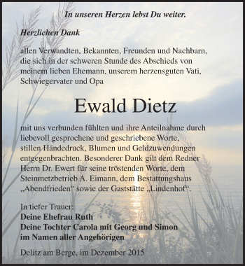 Traueranzeige von Ewald Dietz von Mitteldeutsche Zeitung Merseburg/Querfurt