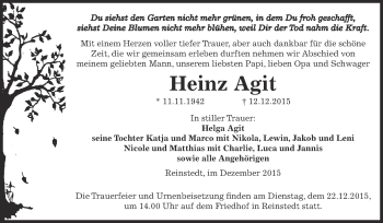 Traueranzeige von Heinz Agit von Super Sonntag Aschersleben