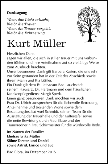 Traueranzeige von Kurt Müller von Mitteldeutsche Zeitung Naumburg/Nebra