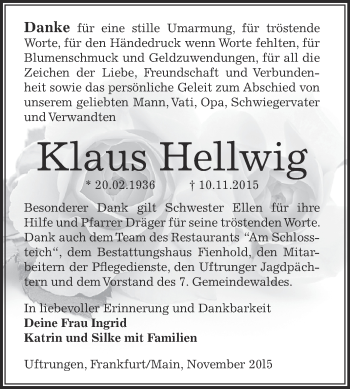 Traueranzeige von Klaus Hellwig von Super Sonntag SGH Mansf. Land