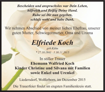 Traueranzeige von Elfriede Koch von Mitteldeutsche Zeitung Sangerhausen