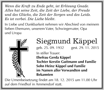 Traueranzeige von Siegmund Käppel von Mitteldeutsche Zeitung Halle/Saalkreis