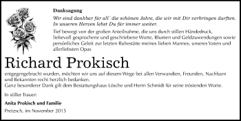 Traueranzeige von Richard Prokisch von Mitteldeutsche Zeitung Wittenberg