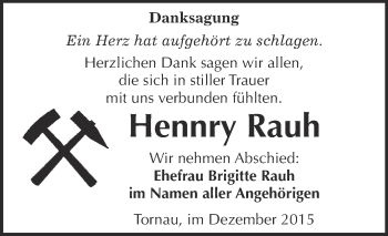 Traueranzeige von Hennry Rauh von WVG - Wochenspiegel NMB / WSF / ZTZ