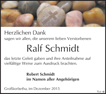 Traueranzeige von Ralf Schmidt von WVG - Wochenspiegel NMB / WSF / ZTZ
