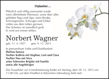 Traueranzeige von Norbert Wagner von WVG - Wochenspiegel Merseburg