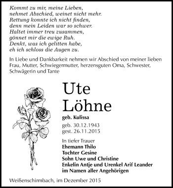 Traueranzeige von Ute Löhne von Mitteldeutsche Zeitung Merseburg/Querfurt