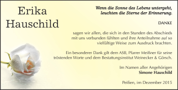Traueranzeige von Erika Hauschild von Super Sonntag Bernburg
